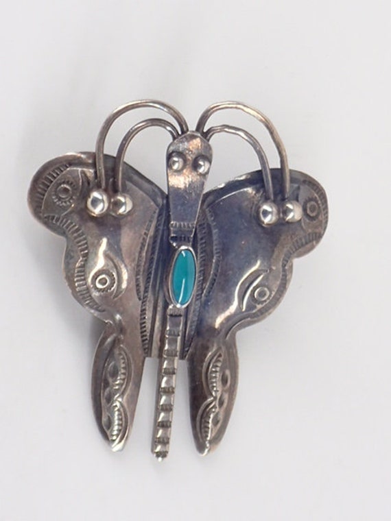 Vintage Old Navajo Sterling Silver Butterfly Pin … - image 9