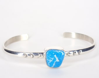 Kingman Turquoise Sterling Silver Navajo Cuff Bracelet by Burt Francisco