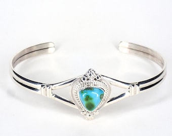 Navajo Hefty Sterling Silver and Sonoran Turquoise Cuff Bracelet
