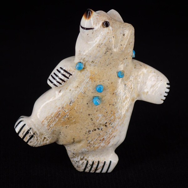 Zuni Bear Fetish: Dancing Antler Carving with Turquoise Necklace