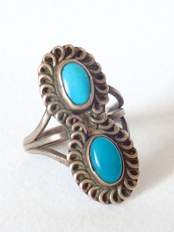 Swirls Of Turquoise Vintage Zuni Sterling Silver Native American Jewelry Ring Old Swirls Of Turquoise Vintage Zuni Sterling Silver Native American Jewelry Ring Old