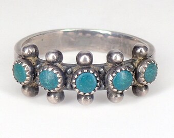 Vintage Old Fred Harvey Era Ring Navajo Zuni Sterling Silver with Turquoise - Size 6- 1/2