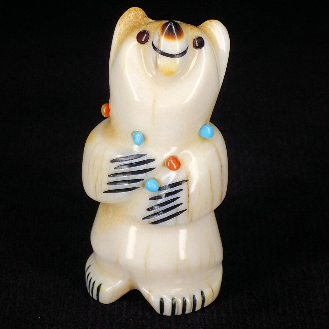 Curated visual reference: Visual Reference: Zuni Fetishes Bear Antler Fetish Carving Happy Smiling Turquoise Coral
