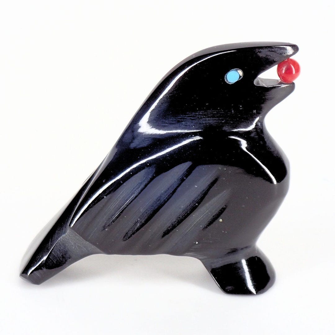 Zuni Raven Fetish: Black Marble Bird Carving by Calvert Bowannie - Etsy