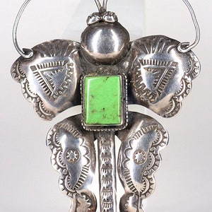 Vintage Sterling Silver Butterfly Pin Pendant: Green Gaspeite, Signed Joe Eby