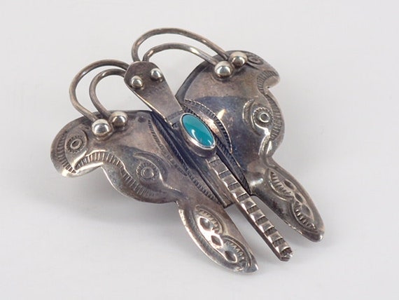 Vintage Old Navajo Sterling Silver Butterfly Pin … - image 2