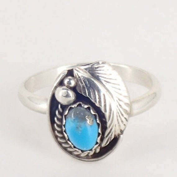 Unique Vintage Native American Navajo Old Kingman Turquoise Sterling Silver Shadowbox Ring Old Unique Vintage Native American Navajo Old Kingman Turquoise Sterling Silver Shadowbox Ring Old