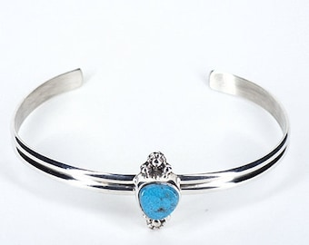 Navajo Cuff Bracelet Sterling Silver with Kingman Turquoise, Signed