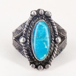 Vintage Old Fred Harvey Era Ring Sterling Silver with Turquoise - Size 5 Marked Sterling
