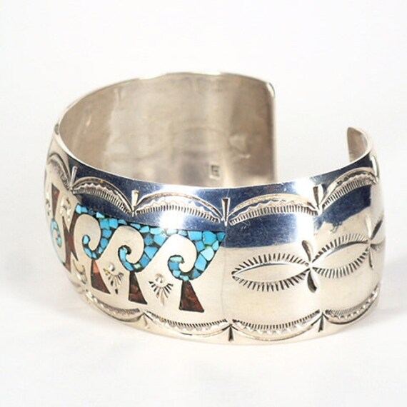 Slithering Snake Vintage Native American Navajo Coral Sterling Silver Bracelet Old Slithering Snake Vintage Native American Navajo Coral Sterling Silver Bracelet Old