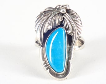 Vintage Navajo Türkis Sterling Silber Ring - Signiert, Größe 15
