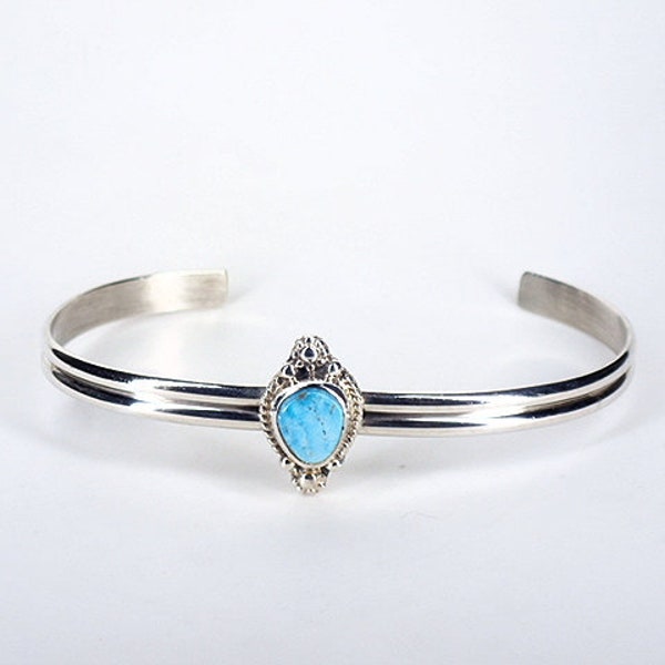 New! Navajo Cuff Bracelet Sterling Silver with Lone Mountain Turquoise by Burt Francisco Native American Artist