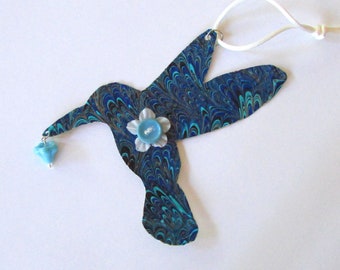 Blue Hummingbird Ornament - Hummingbird Wall Decor - Recycled Metal Bird Ornament - Birder Gift - Upcycled Eco Friendly Ornament