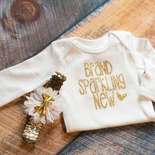 Brand Sparkling New- Gold Headband and Onesie Set