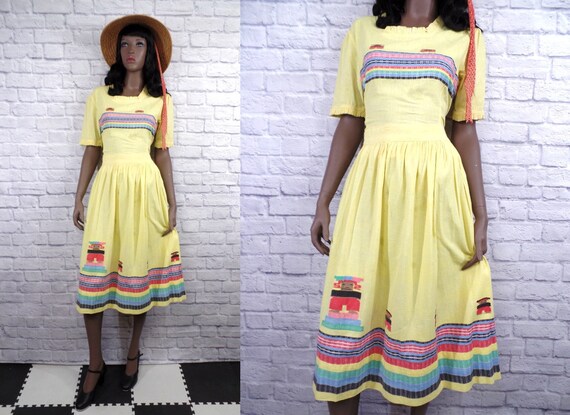 Vintage 1950s Yellow Cotton Patio Set Handmade In