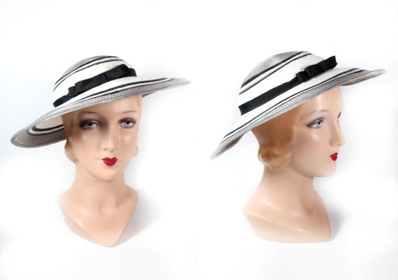 Vintage 1970s does 30s Black, White & Gray Sun Hat