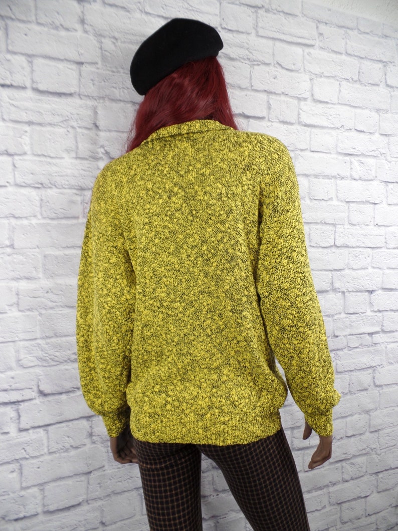 Vintage 1980s Yellow /& Black LECRIVAIN Collared Baggy Pullover Sweater ML BIN D-04