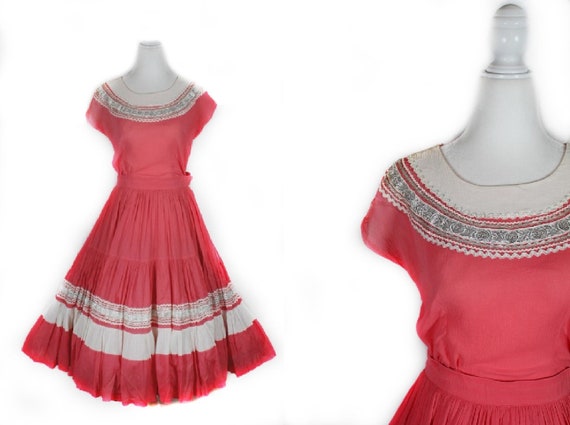 Vintage 1950s Coral Pink Two Piece Western Patio S