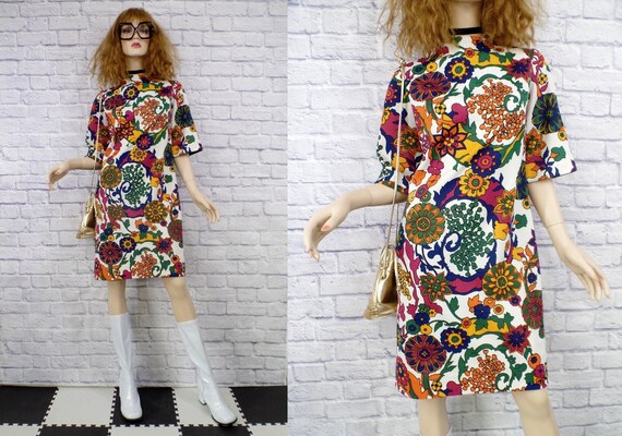 Vintage 1960s Mod MR. SIMON Psychedelic Floral Pol