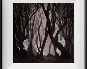 Haunted Forest - Glicee Art Print | Creepy Cute Ghosts Wall Decor