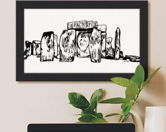 Framed Stonehenge Giclée Art Print: Watercolor Paper Wall Decor