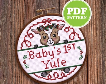 Baby's First Yule Cross Stitch Pattern: Baby Goat Ornament (PDF Pattern)