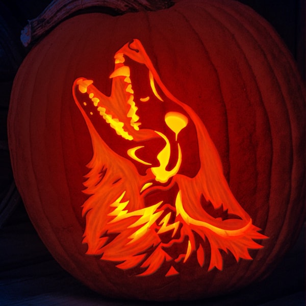 Geist Wolf Schädel Kürbis Schnitzschablone: Druckbare Halloween Kürbis Vorlage (digitaler Download)