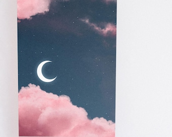 Pink Clouds Crescent Moon Art Print: Stretched Canvas Wall Decor