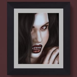 Gothic Vampire Woman Portrait Art Print: Spooky Home Decor