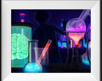 Mad Scientist Laboratory - Glicee Art Print | Wall Decor | Laboratory Wall Art