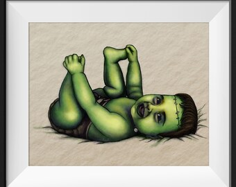 Baby Frankenstein - Glicee Art Print | Wall Decor | FrankenBaby Wall Art