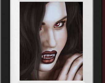 Vampire Girl Glicee Art Print | Wall Decor | Spooky Wall Art