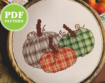 Plaid Pumpkin Cross Stitch Pattern PDF | Autumn Stitch Download