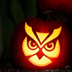 Printable Owl Face Pumpkin Carving Stencil | Halloween Pumpkin Carving Template | Owl Jack-o-Lantern Stencil