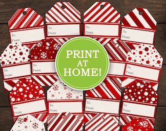 16 Printable Gift Tags | Peppermint Christmas Gift Tags | Instant Download