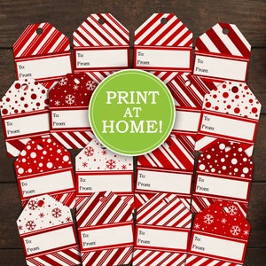 16 Printable Gift Tags | Peppermint Christmas Gift Tags | Instant ...