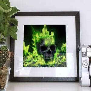Flaming Skull - Glicee Print | Wall Decor | Creepy Wall Art