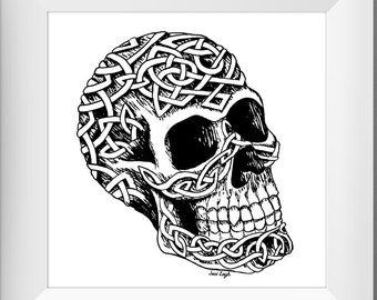 Celtic Skull - Glicee Art Print | Digital Print | Celtic Skull Wall Art