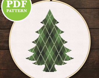 Argyle Pine Tree Cross Stitch Pattern PDF | Christmas Cross Stitch Download