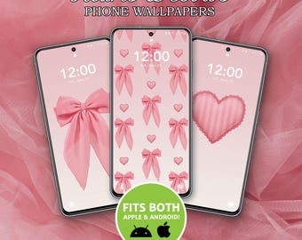 Pink Bows and Hearts Phone Wallpaper | Soft Pink Lockscreen (Digital Download)