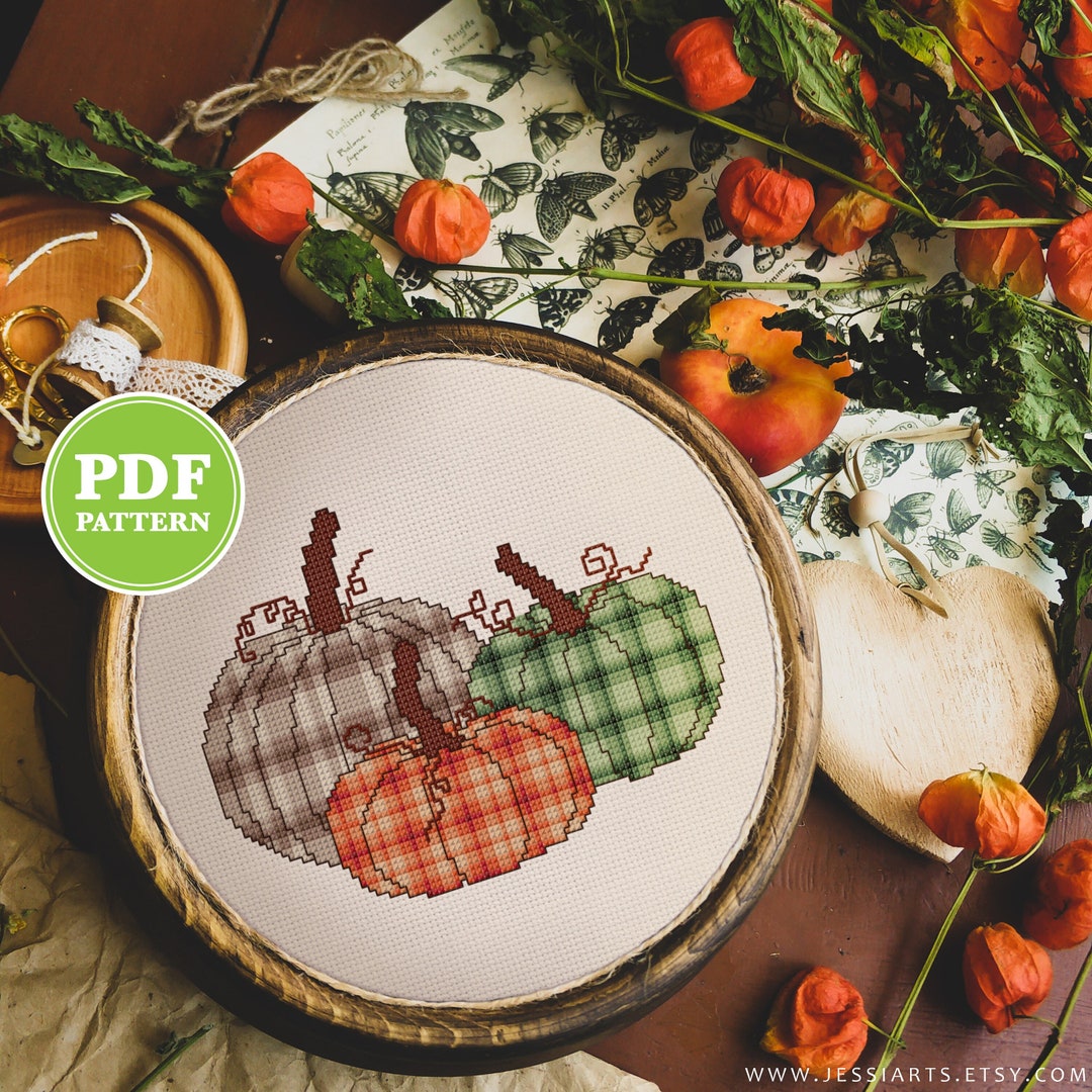 Plaid Pumpkin Cross Stitch Pattern PDF | Autumn Stitch Download - Etsy