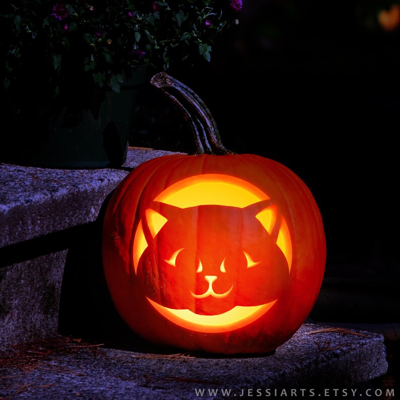 Printable Kitten Pumpkin Carving Stencil | Halloween Pumpkin Cat ...