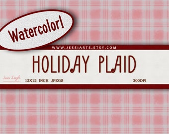 Watercolor Plaid Pattern Digital Paper | Valentines Plaid Scrapbook Paper Digital | Pink Printable Plaid Paper