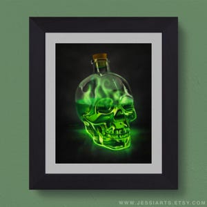 Magic Skull Bottle Art - Glicee Art Print | Gothic Home Decor | Spooky Wall Art | Witchy Vibes | Magical Apothecary Art