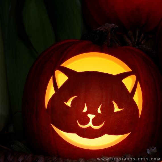 Printable Kitten Pumpkin Carving Stencil  Halloween Pumpkin