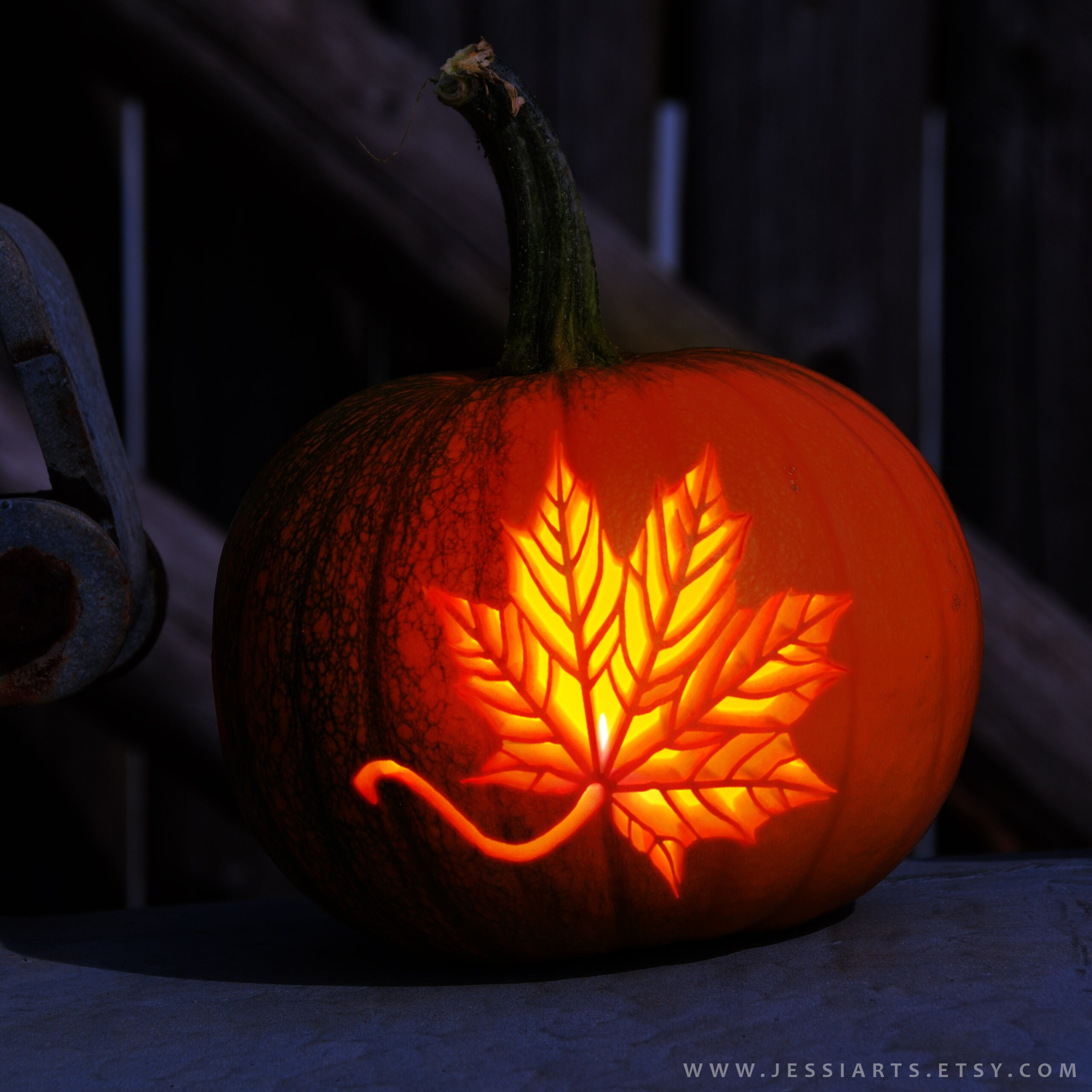 Printable Maple Leaf Pumpkin Carving Stencil Halloween Etsy