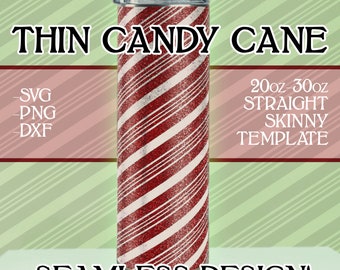 Thin Candy Cane Tumbler Template SGV | 20oz - 30oz  Skinny Straight Holiday Tumbler Design