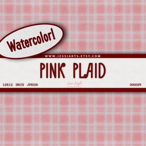 Watercolor Plaid Pattern Digital Paper | Valentines Plaid Scrapbook Paper Digital | Pink Printable Plaid Paper