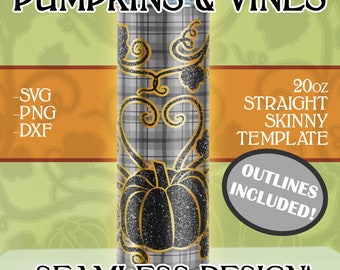 Pumpkins & Vines Tumbler Template SGV | 20oz Skinny Straight Halloween Tumbler Design | Outlines Included