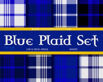 Detailed Blue Plaid Pattern Digital Paper | Blue Plaid Scrapbook Paper Digital | Printable Plaid Paper